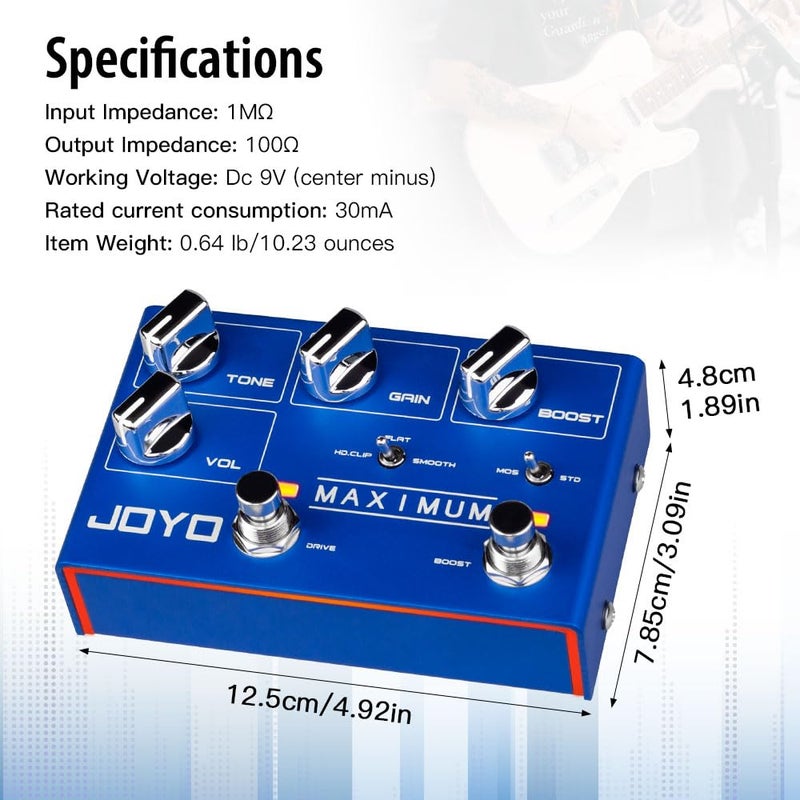 JOYO Overdrive Pedals R Series Dual Channel Pedal Clean and Wild Overdrive Effect for Electric Guitar (Maximum R-05) - Image 5